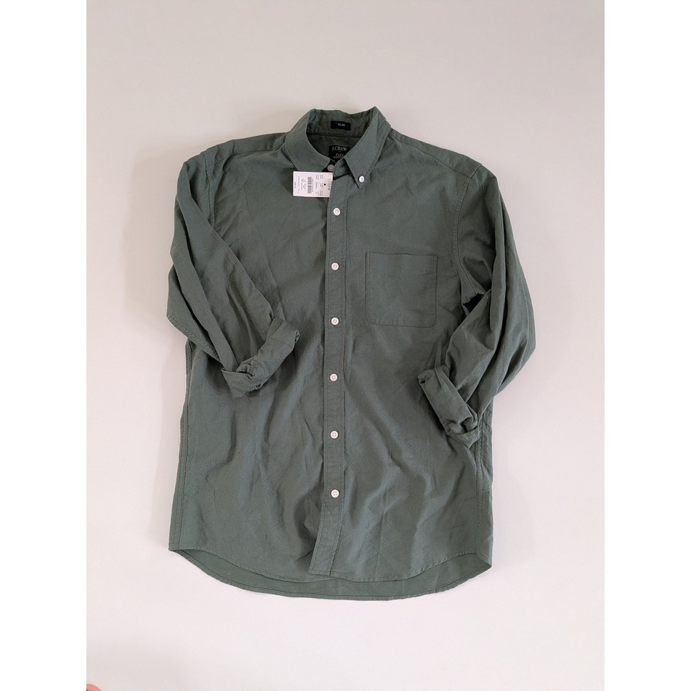 J.Crew Flex Oxford Shirt Mens Medium Slim Fit Green Long Sleeve NWT